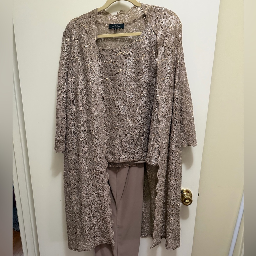Beige Lace Sequin 2-Piece Duster & Shell Set